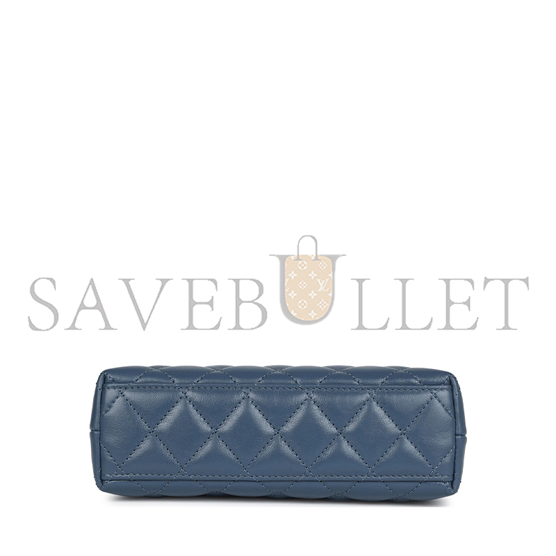 CHANEL KELLY SHOPPER BLUE SHINY CALFSKIN BRUSHED GOLD HARDWARE AS4416 (19*13*7cm)
